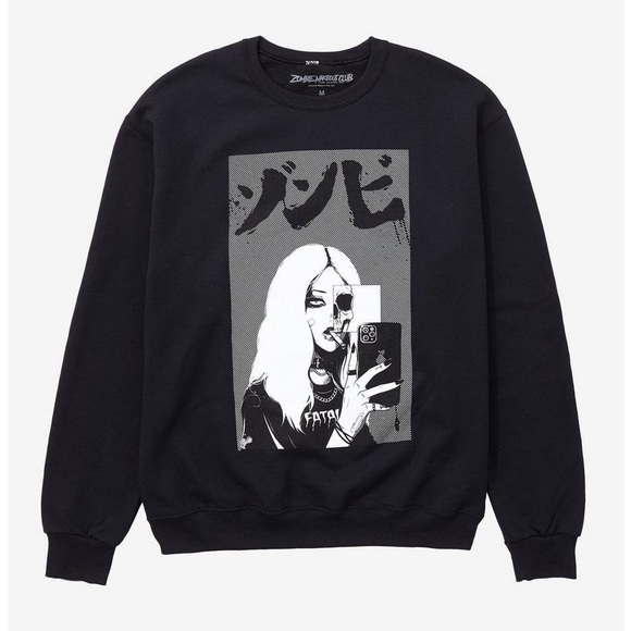 Hot Topic Zombie Makeout Club Black & White Skull Selfie Sweatshirt Size Small - Picture 1 of 4